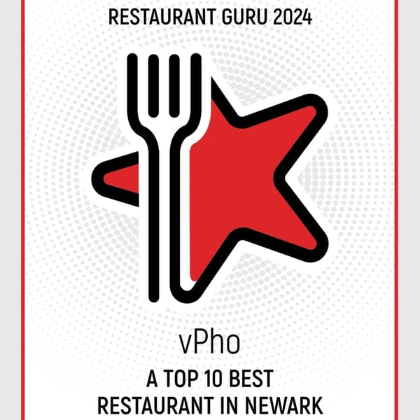 Restaurant Guru 2024 award for vPho, a top 10 best restaurant in Newark.